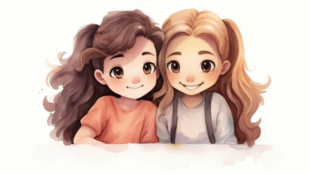 International Best Friends Day June 8 watercolor style Generative AIの素材