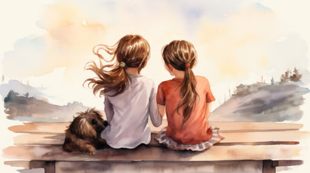 International Best Friends Day June 8 watercolor style Generative AIの素材