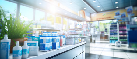 Blurred background of a pharmacy store realistic 3D Generative AIの素材