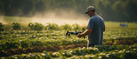 Farmer Using Drone Technology on the Farm for analyze Generative AIの素材