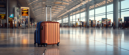 Travel luggage suitcase in terminal empty departure air realistic 3D Generative AIの素材