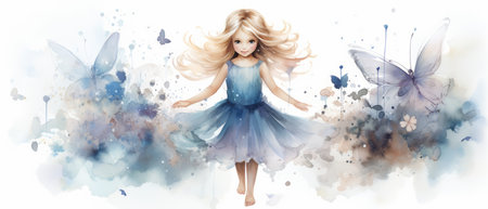 Miniature fairy cartoon watercolor style background realistic rendering Generative AIの素材