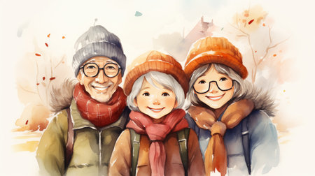 watercolor Grandparents day July 23 Generative AIの素材