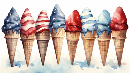 watercolor Ice Cream Day USA July 21 Generative AIの素材