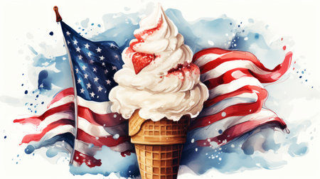 watercolor Ice Cream Day USA July 21 Generative AIの素材