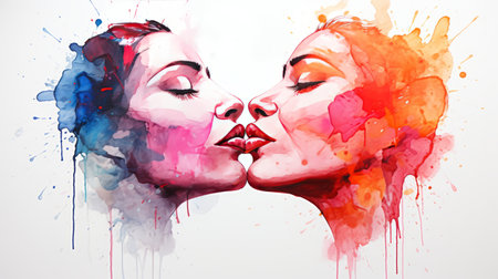 watercolor International Kissing Day July 6th Generative AIの素材