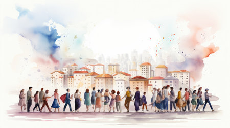 World Population Day July 11 Watercolor style Generative AIの素材