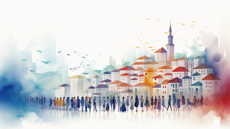 World Population Day July 11 Watercolor style Generative AIの素材