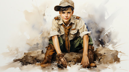 watercolor National Boy Scout Day, July 1, Generative AIの素材