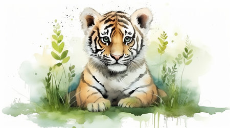 watercolor World Tiger Day 29 July Generative AIの素材