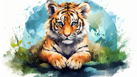 watercolor World Tiger Day 29 July Generative AIの素材