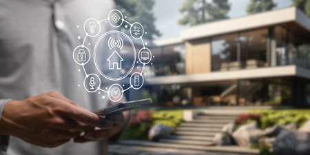 futuristic interface of smart home automation assistant on a virtual screenの写真素材