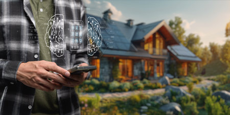 futuristic interface of smart home automation assistant on a virtual screenの写真素材