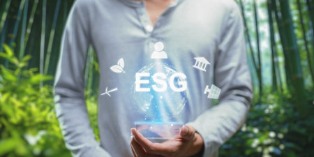 Business owner thinking about sustainable development of the organization ESG, Environment, Social, and Governance, green energy sustainable industry Environmentalの写真素材