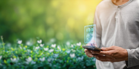 Business owner thinking about sustainable development of the organization ESG, Environment, Social,...