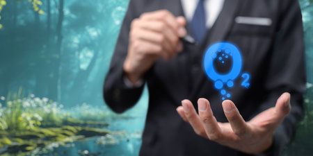 O2, oxygen, is a gas that is important for the survival of both plants and animals including humans, airing through nature, maintaining the climate.の写真素材