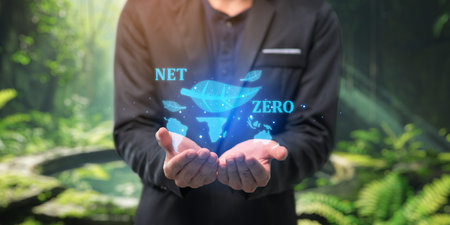 Global net zero emissions describe a state in which carbon dioxide is released due to human activities and the removal of the gasの写真素材