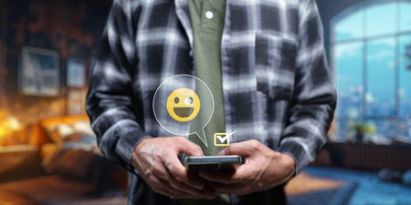 Concept satisfaction ,good feedback rating, customer review, happy smile relax face , think positive, assessment, , world mental health day, Calm mood, good mental health, good moodの写真素材