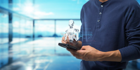 Artificial Intelligence, Ai technology, using technology smart robot AI, artificial intelligence by enter command prompt for generates something, Chat with AI, Futuristic technology transformation.の写真素材