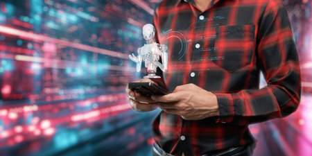 Artificial Intelligence, Ai technology, using technology smart robot AI, artificial intelligence by enter command prompt for generates something, Chat with AI, Futuristic technology transformation.の写真素材