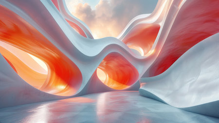 Abstract geometric architecture Asymmetrical 3d rendering Background Generative AIの写真素材