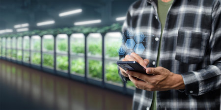 Smart Farm UI hologram system control, maintenance, displaying growth information Nutrients,...