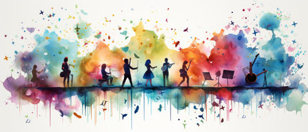 Music sounds, musical instruments, notes, Generative AIの素材