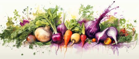 Including all kinds of vegetables, watercolor style, Generative AIの素材