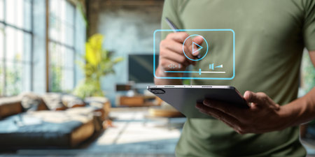 Hologram icon concept, symbol, watch movies, live broadcast, video clip, streaming video