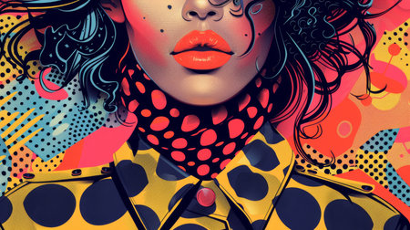 Detail of a stylish outfit, focusing on the textures and patterns of the fabric. Cartoon illustrations vectors Generative AIの素材