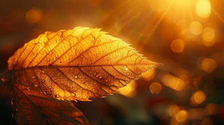High resolution photo of a leaf with sunlight filtering through, emphasizing its textureの素材