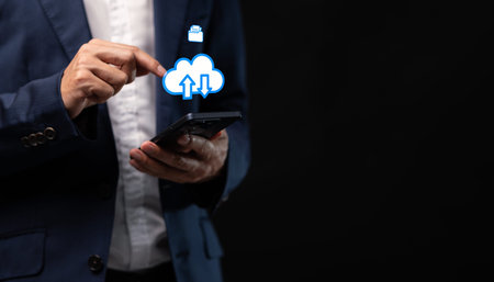 Collect data through the online cloud system big data Hologram Icon