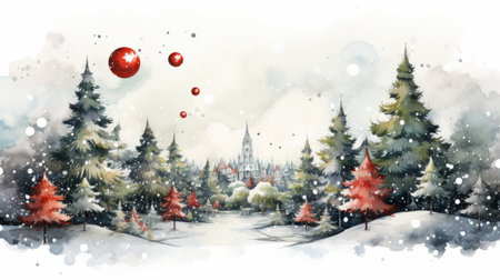 watercolor christmas White background scene Generative AIの素材