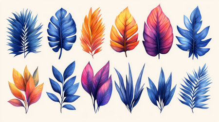 Explore a stunning collection of colorful leaf illustrations, perfect for enhancing design projects. These vibrant graphics offer a refreshing touch and unique aesthetic.の写真素材
