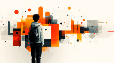 Discover a captivating abstract graphic design featuring vibrant colors and modern elements. The illustration offers a creative backdrop perfect for various projects, inspiring fresh ideas and artistic expression.の写真素材