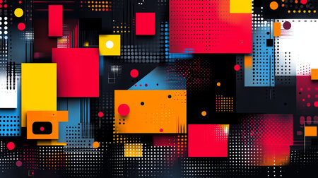 Vibrant geometric abstract background ideal for modern design projects. Features a mix of colorful elements, shapes, and patterns for creative inspiration.の写真素材