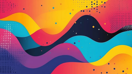 Explore a vibrant abstract design featuring colorful waves and dynamic patterns. Ideal for creative projects, backgrounds, and artistic expressions.の写真素材