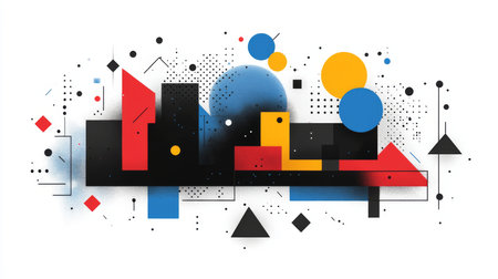Explore this vibrant abstract geometric vector illustration featuring bold shapes and a playful color palette. Perfect for modern design projects.の写真素材