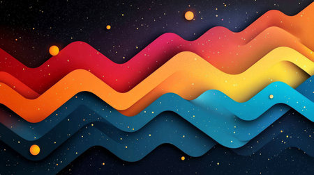 A captivating abstract illustration featuring vibrant wavy lines in a starry background. The dynamic colors create a sense of movement and energy.の写真素材