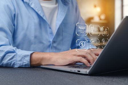 Explore the vital role of technology in smart farm systems, enhancing operations and maximizing growth. Analyze income and cost for better decision-making.の写真素材