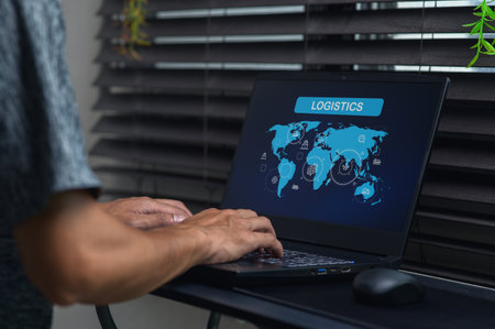 Explore the integration of technology in logistics, highlighting systems for efficient goods delivery across the globe while optimizing supply chain processes.の写真素材