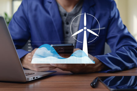 A modern view of wind turbine technology highlighting its role in generating sustainable electricity. Focus on clean energy and innovative solutions.の写真素材