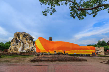Big reclining buddha,in temple, at Ayutthaya, Thailandの写真素材