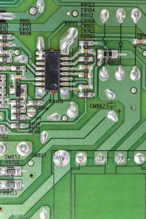 Closeup of electronic circuit from board