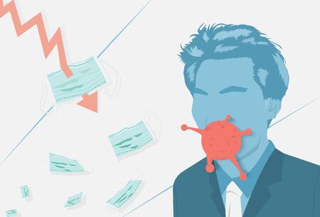 Businessman losses his job because Covid 19, Covid19 sink economy, Economy was damaged by Covid19 concept vector illustrationのイラスト素材