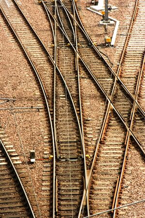 Railway points at Edinburgh Waverley Railway Station, Scotland.の写真素材