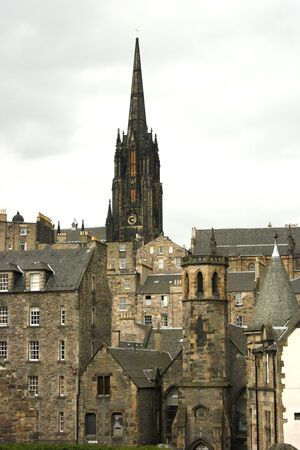 The Highland Tolbooth Kirk is also known as St John's Highland Church and stands at the top of the Royal Mile in Edinburgh, Scotland. Built in 1839/44 to house the General Assembly of the Church of Scotland, the spire is 73 metres (240 feet) tall. No longの写真素材