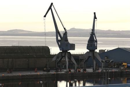 Waterfront cranes on the dockside at Leith.Leith Docks is the main harbour for Edinburgh, Scotlandの写真素材
