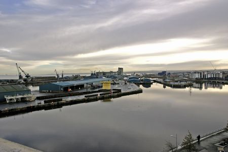 The main port for ships delivering cargo to Edinburgh, Scotland is Leith Docks.の写真素材