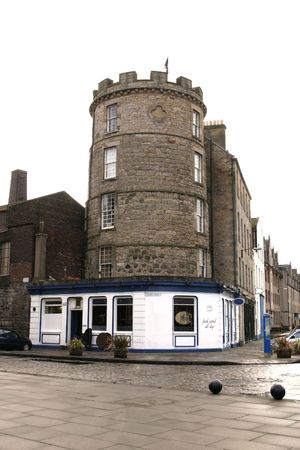 Building in shape of a round tower in Tower Street, Leith, Scotland.の写真素材